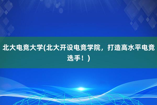 北大电竞大学(北大开设电竞学院，打造高水平电竞选手！)