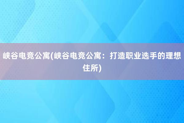 峡谷电竞公寓(峡谷电竞公寓：打造职业选手的理想住所)