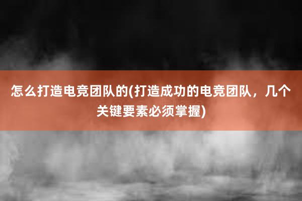 怎么打造电竞团队的(打造成功的电竞团队，几个关键要素必须掌握)