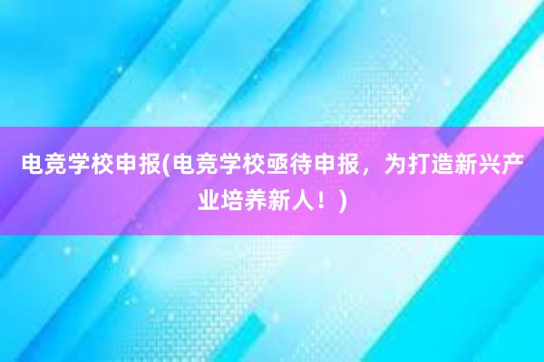 电竞学校申报(电竞学校亟待申报，为打造新兴产业培养新人！)