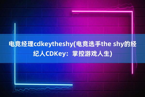 电竞经理cdkeytheshy(电竞选手the shy的经纪人CDKey：掌控游戏人生)