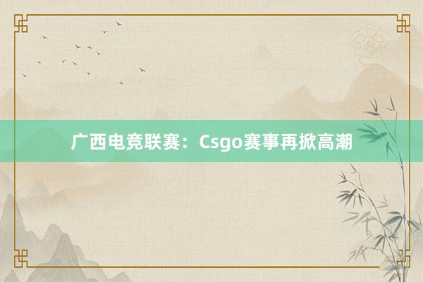 广西电竞联赛：Csgo赛事再掀高潮