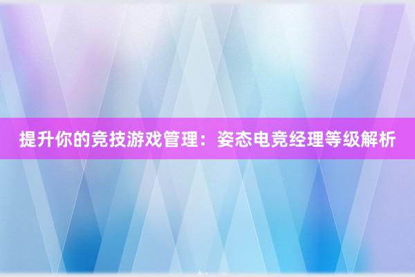 提升你的竞技游戏管理：姿态电竞经理等级解析